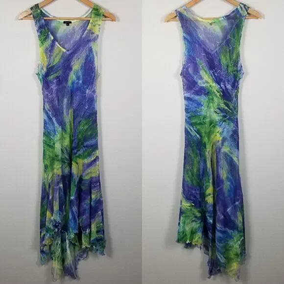 Komarov Purple Blue Green Sheer Dress Sz XL Item #9517 - Picture 8 of 14